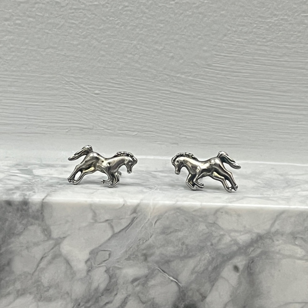 Silver Horse Stud Earrings, 14mm, Cute, Trendy, Equestrian Style, Y2K, Horsegirl
